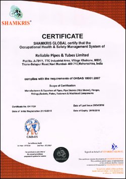OHSAS 18001:2007 certificate — Reliable Pipes & Tubes Ltd