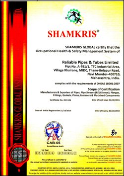 OHSAS 18001:2007 certificate — Reliable Pipes & Tubes Ltd