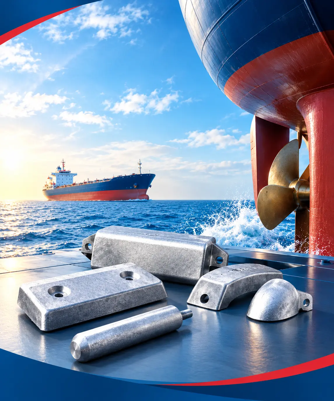 Sacrificial anodes protecting a ship hull